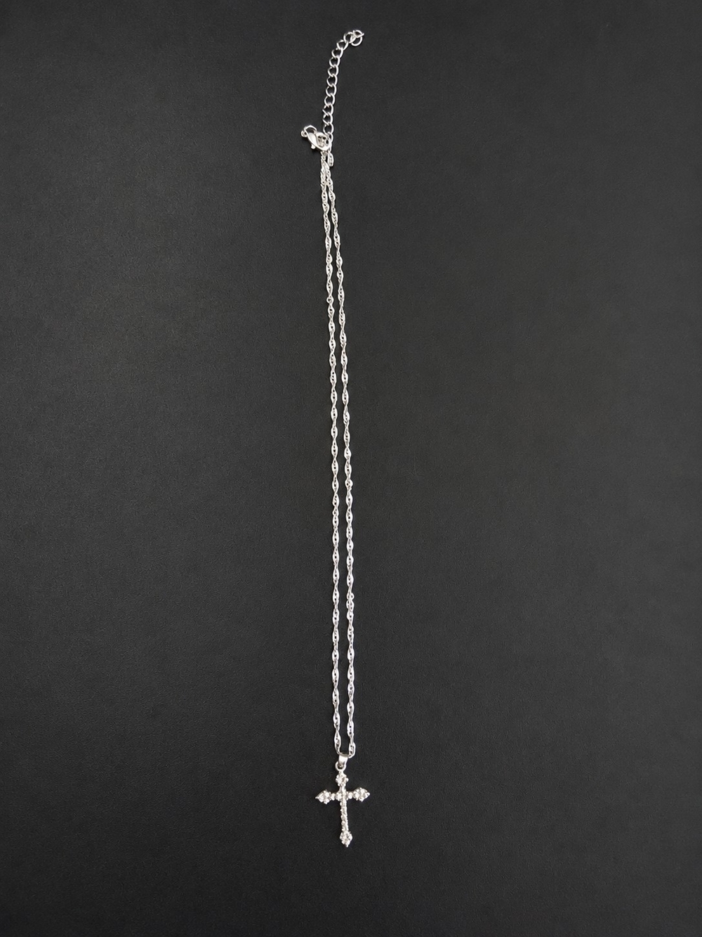 Silver Cross Pendant Necklace with Sparkling Accent - Silver - Picture 2 of 5
